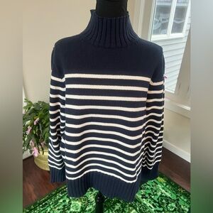 NWOT JCREW Navy and White Cotton Sweater- Women’s XL
